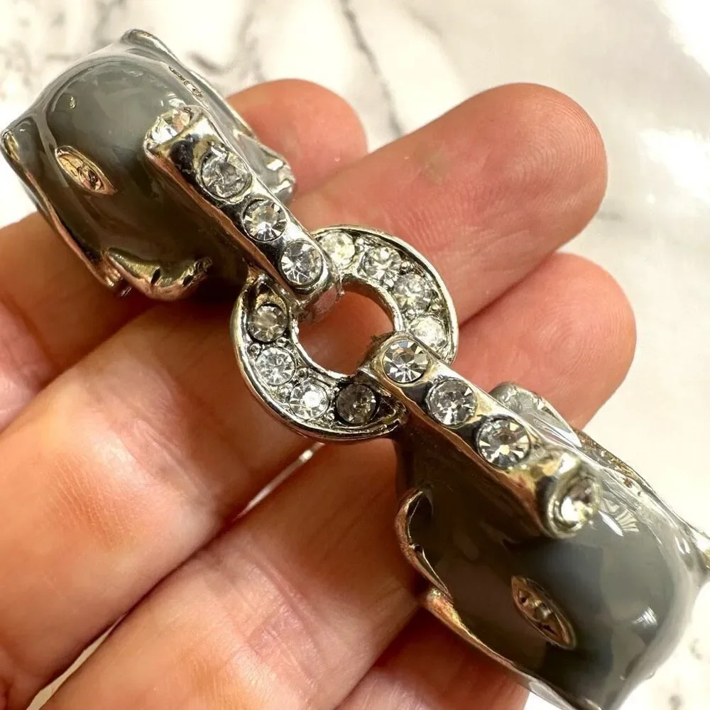 Grey elephant enamel hinged bangle bracelet